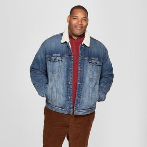 MEN'S Big & Tall Sherpa Trucker Denim Jacket - Goodfellow & Co Blue 2XB